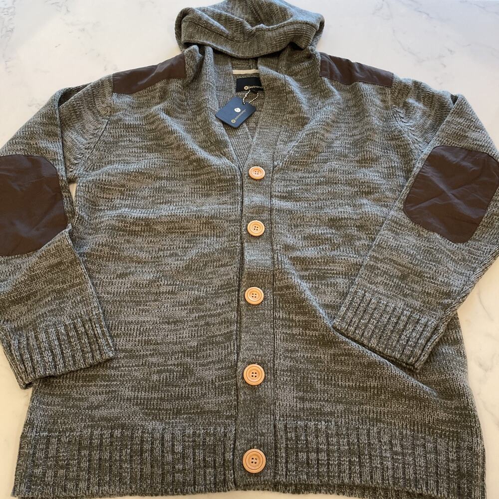 Astronomy Sweater Large Elbow Patch Knit Hooded Cardigan